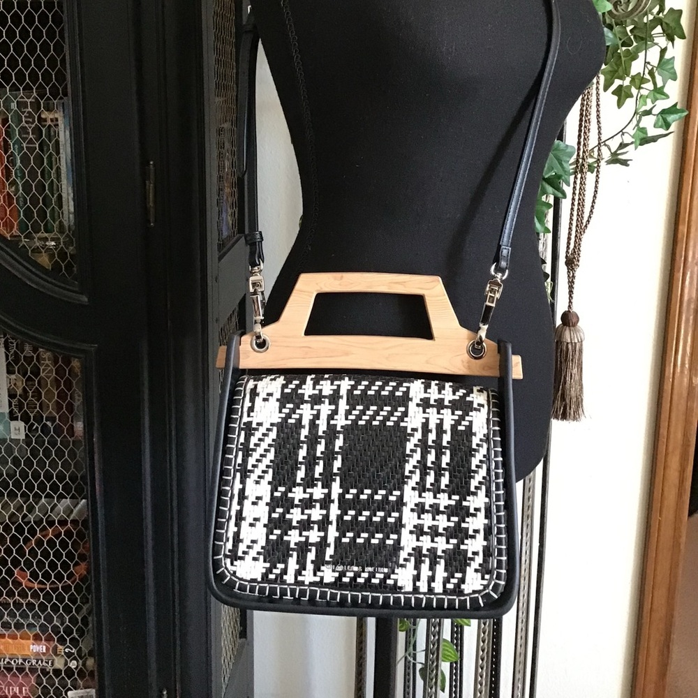 Stylish Charles & Keith Black and White Plaid Handbag